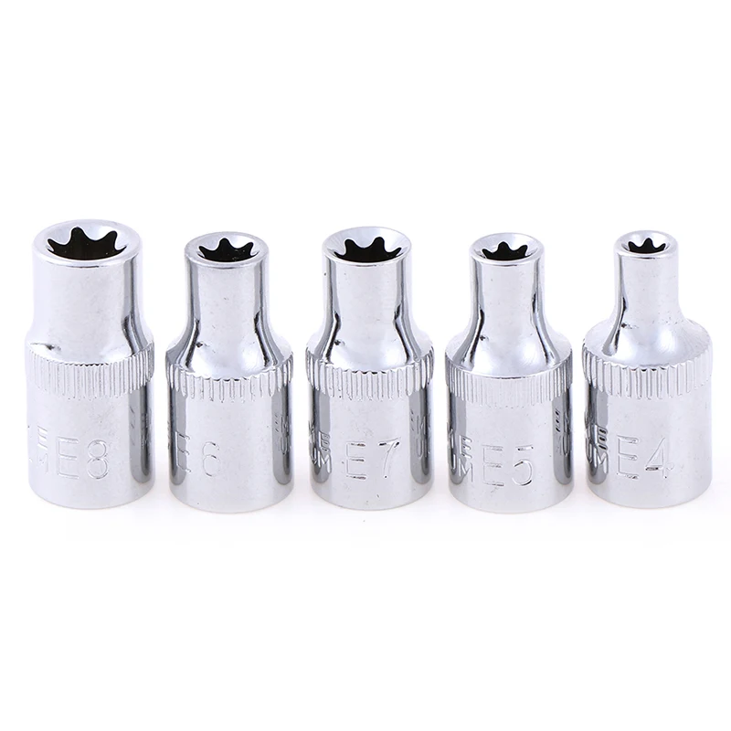 1/5PCS High Quality E-Socket Sockets 1/4 Inch(6.3mm) Torx Star Bit Female E-Socket Set Socket Nuts Set E4,E5, E6,E7, E8