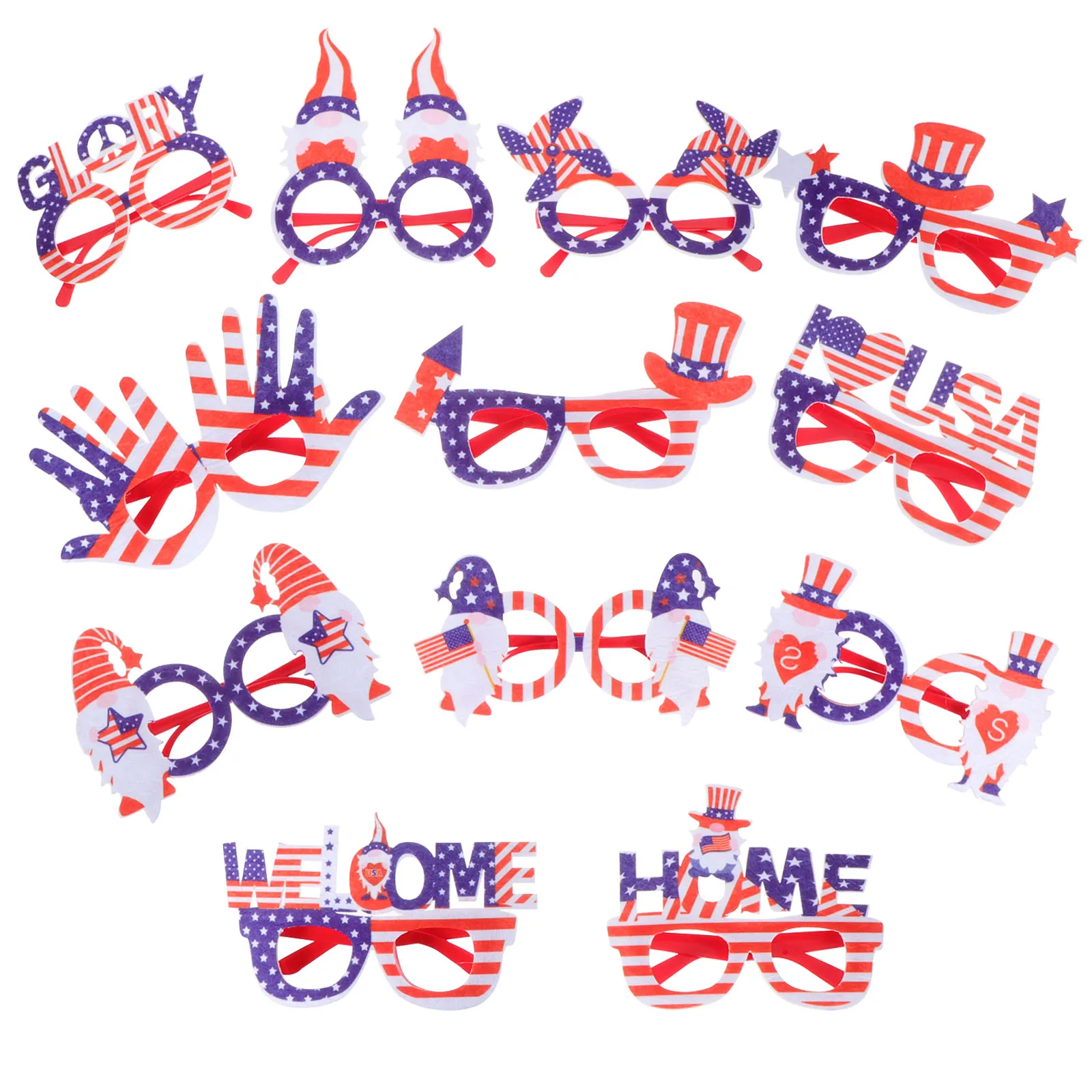 

12 Pcs Festival Eyeglasses Independence Day Glasses Frames Party Supplies Decorative Eyewear Plastic Safe Material Family