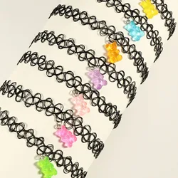 Children's Resin Bear Cool Girl's Neck Elastic Mesh Rope Necklace Bracelet 1 Multi-use Children's 7-piece suit