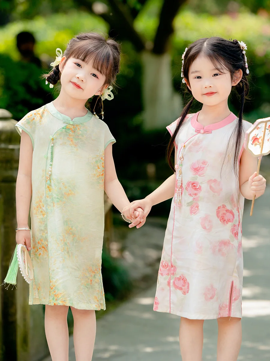 Silk Cheongsam Girls' Ramie Tencel Summer Short Sleeve Republic of China Style Republic of China Summer High-End Women's