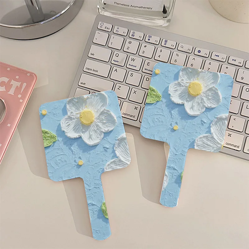Miroirs à main à fleurs pour filles, poignée de maquillage Portable, miroir de maquillage en plastique, petit miroir de bureau