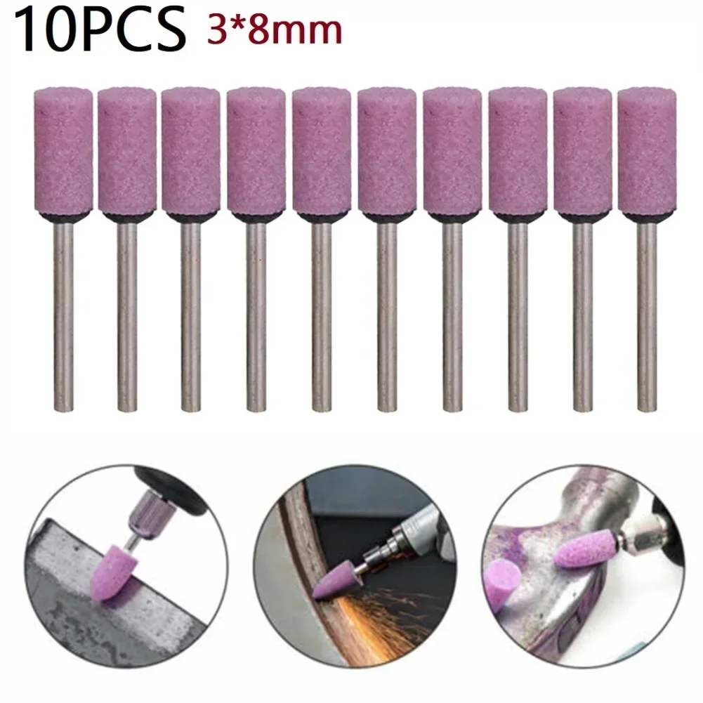 10 Pcs Moagem Cabeça Bit Polimento Cabeça Roda Pedra Abrasiva Montada 3*8mm Para Ferramentas Rotativas Acessórios Moedor Elétrico