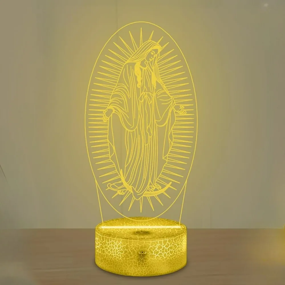 Virgin Mary Night Light Catholic 3D lllusion Lamp Color Changing Religions Gift on Birthday Christmas for Believers Mom Women