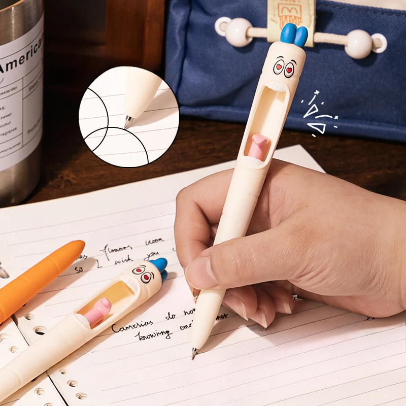4pcs Funny Carrot Press Type Black Quick Dry Gel Pen High Value Creative Stress Relief Writing Tool for Study Office School