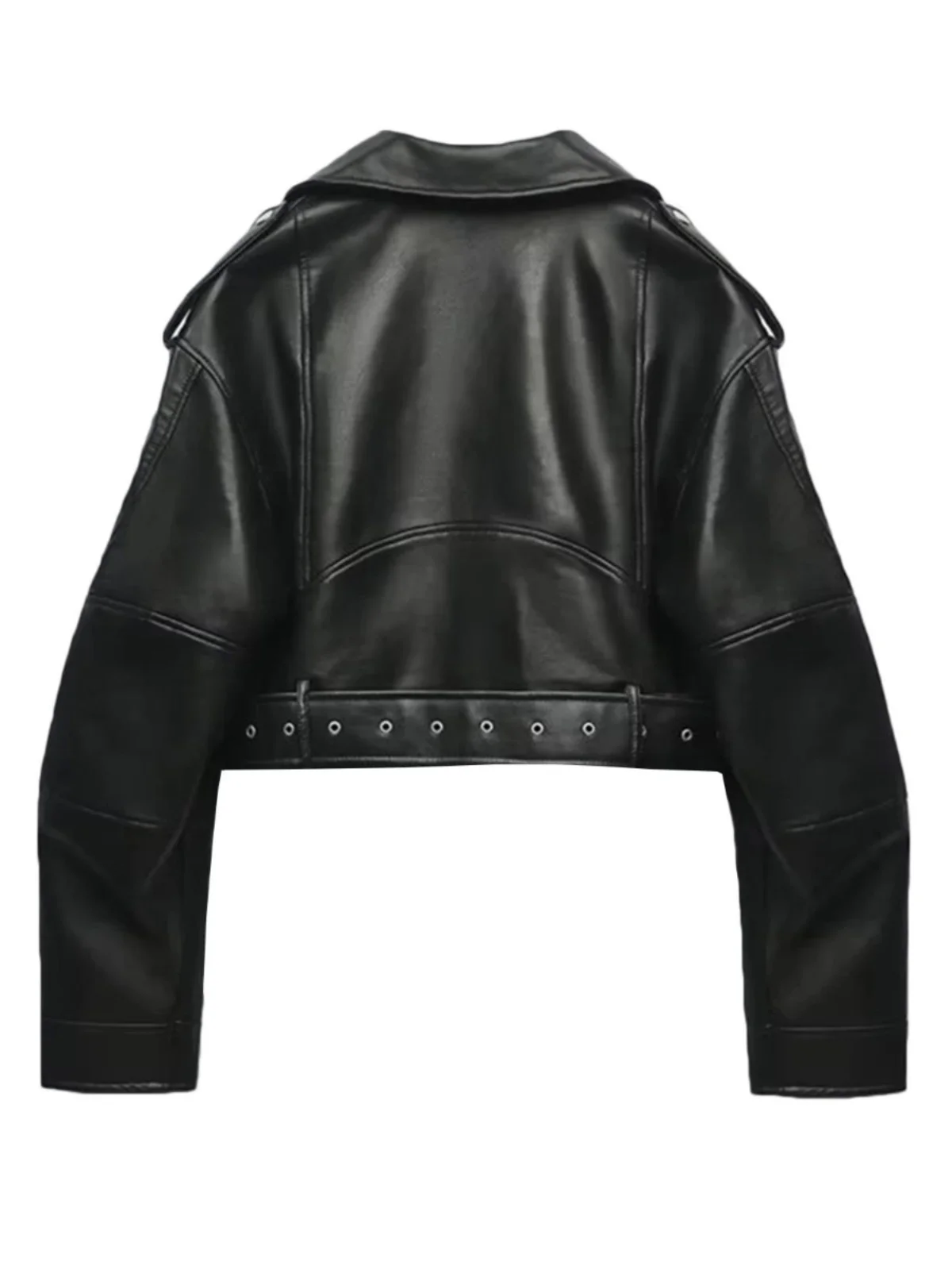 Street Sle-abrigo de motociclista con cuello y cremallera para mujer, ropa de abrigo holgada de cuero ort, Otoño e Invierno