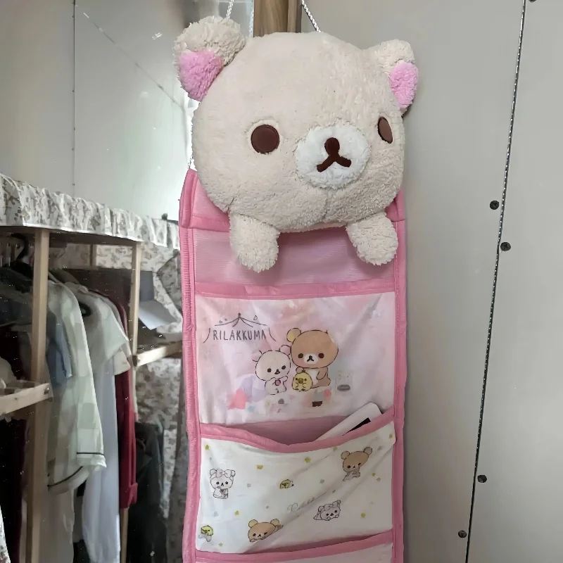 Kawaii Rilakkuma Hanging Multi-Layer Storage Bag Large Capacity Jewelry Miscellaneous Storage Bedroom Home Furnishing Decoration