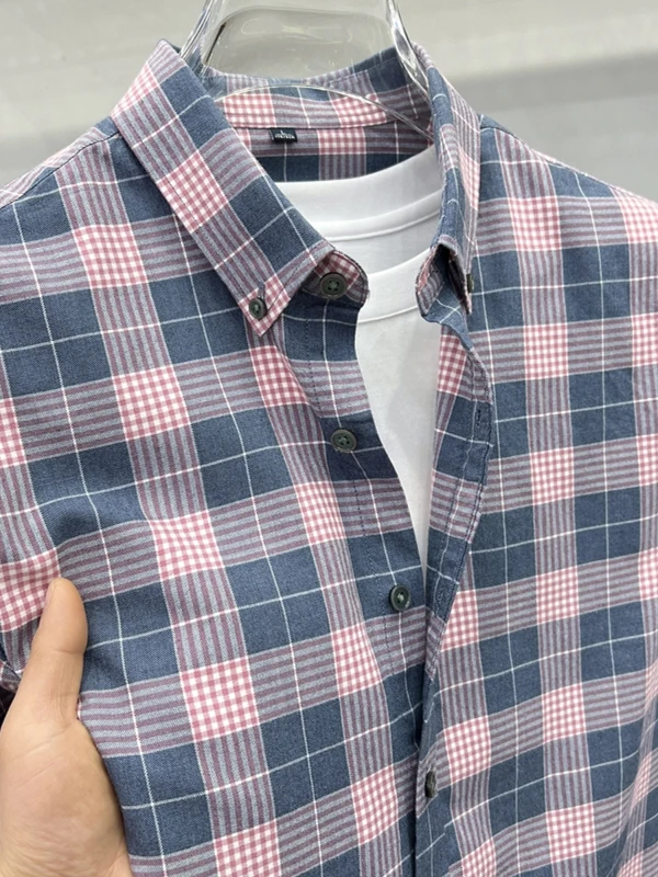 

Мужская рубашка в клетку, длинный рукав, американский повседневный стиль, весенняя новинка, дышащий хлопок, волокно Lenzing, приталенный крой, на пуговицах