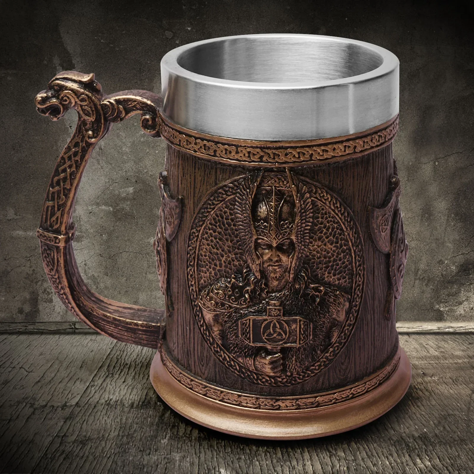 

Norse Myth Style Beer Mug Medieval Dragon Resin Stainless Steel Beer Mug Retro Skull Tankard Coffee Mug Tea Cup Bar Decor