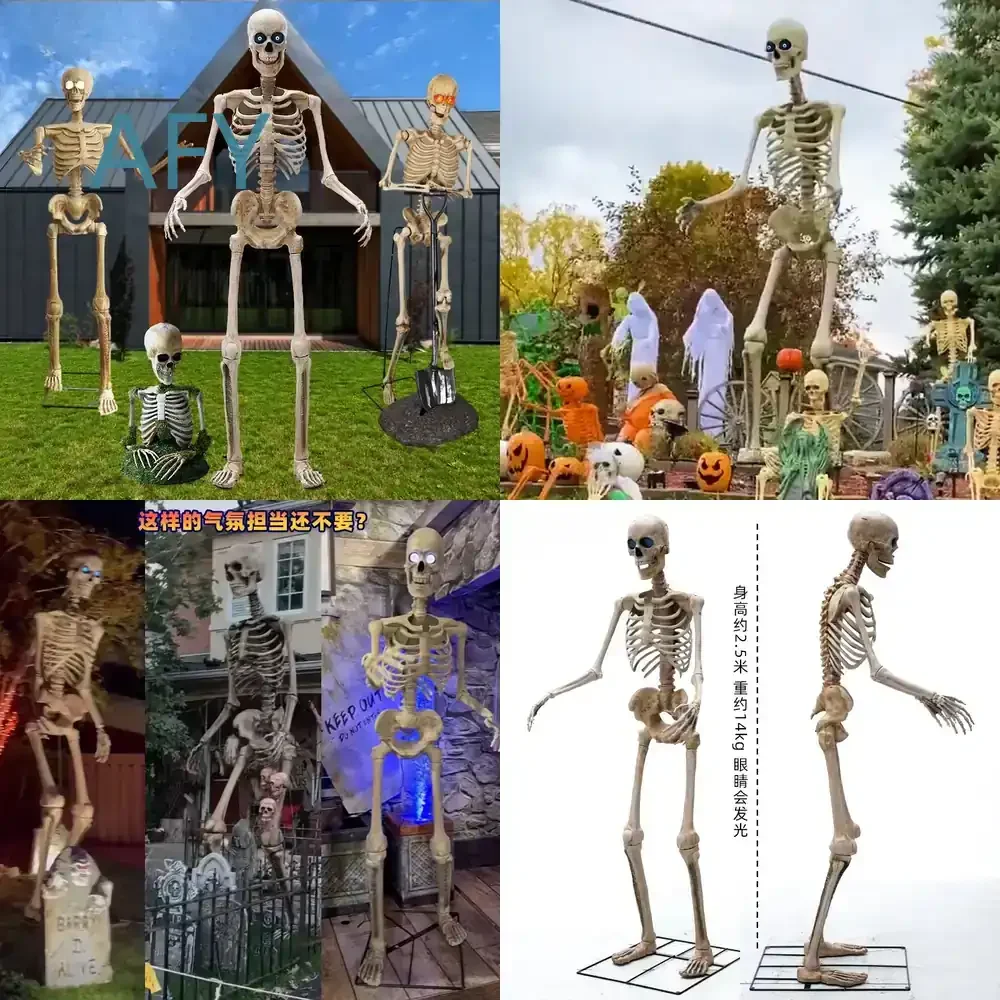 Large Standing Skull Skeleton Electric Induction Prop for Halloween Decorations for Haunted House Theme Park Outdoor Ornament