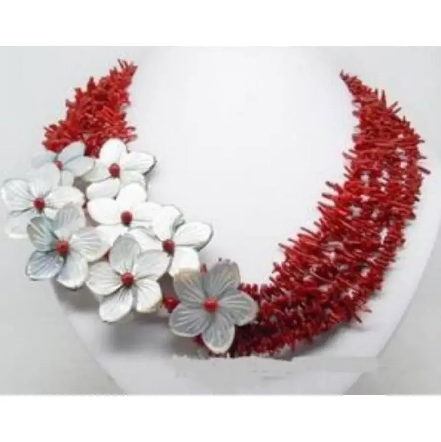 

Fashion jewelry Charming !!! natural red coral shell flower necklace Noble style Natural Fine jewe