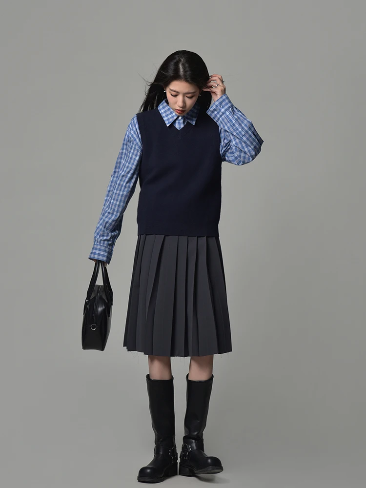 

Blue Plaid ort irt Women's Faionable Korean Sle Cotton Long Sve Button up irt Small Size oulder Balance
