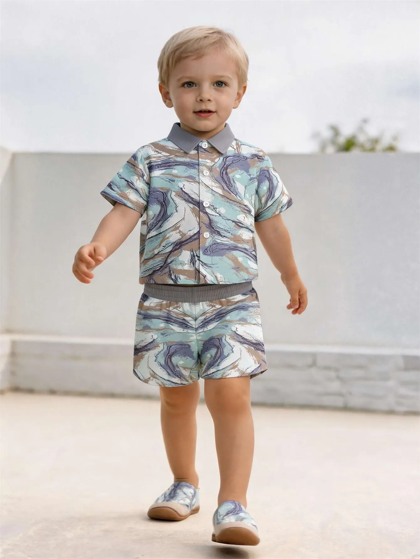Baby boy shirt short sleeved shorts set summer style breathable, sweat absorbing, quick drying fabric comfortable and versatile