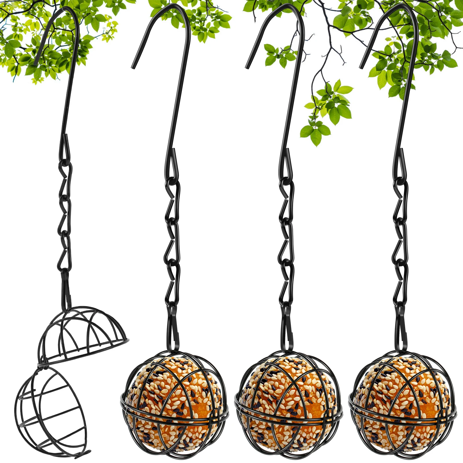 Ball Metal Bird Feeder Set Bird Feeding Station Kit Hanging Hummingbird Feeders Squirrel Proof Bird Feeders Outdoor Garden Decor