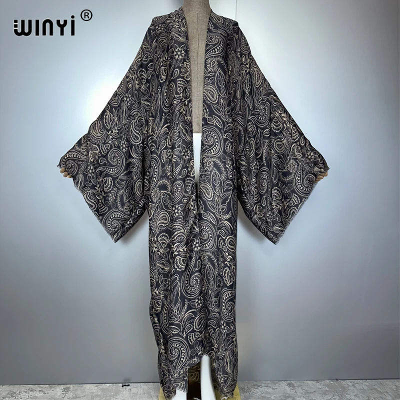 WINYI أفريقيا الصيف كيمونو فساتين امرأة مسلمة الشاطئ التستر سترة عباية امرأة مسلمة معطف بوهو قفطان ملابس الشاطئ النساء