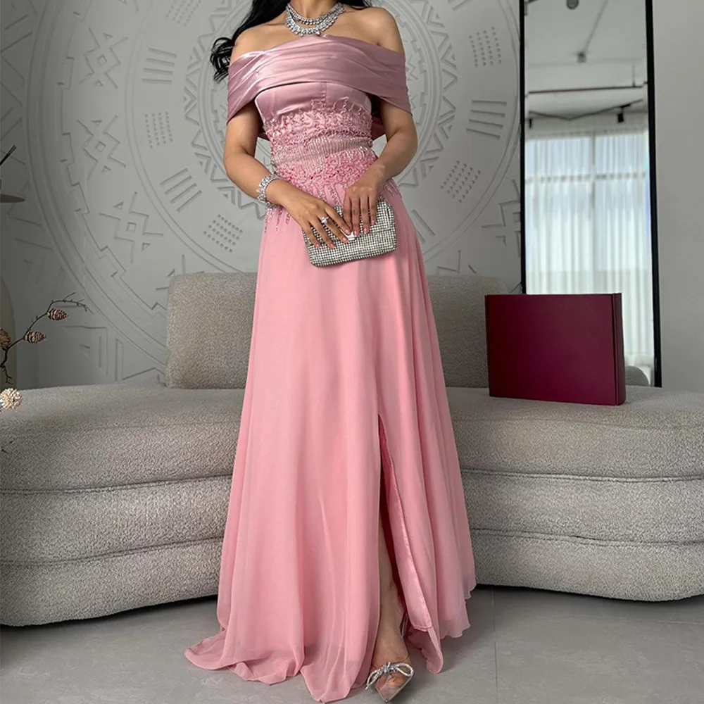 Luxury Organza Strapless Front Slit Evening Dress High Quality Off the Shoulder A-Line Homecoming Gowns Saudi Arabia 2024