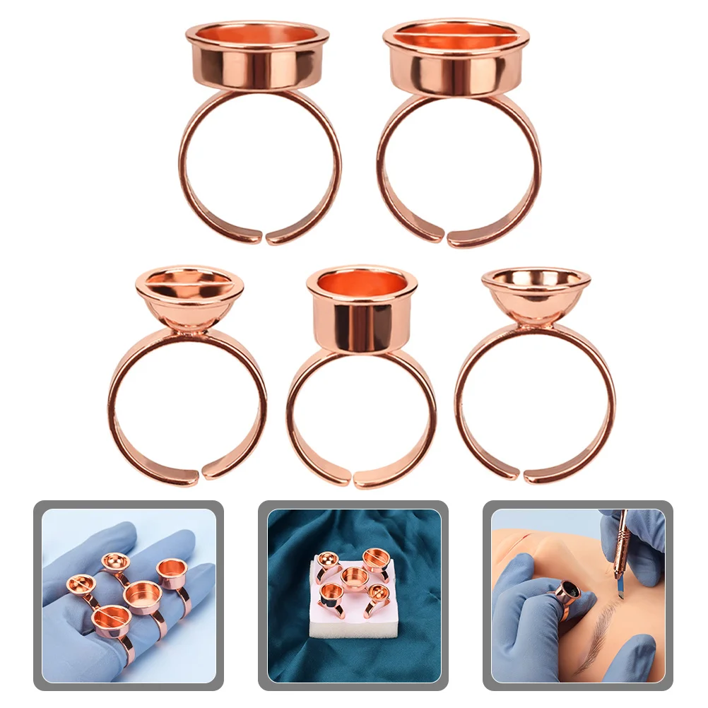 5 قطعة الفولاذ المقاوم للصدأ الوشم الحبر الدائري الصباغ حامل رمش الغراء الحاويات دائم ماكياج اكسسوارات الغراء خواتم #3