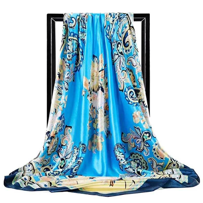 90X90CM Shawls Four Seasons Square Kerchief 2022 Popular Sunscreen Headcloth Fashion Colour Silk Scarves Luxury Print Bandannas