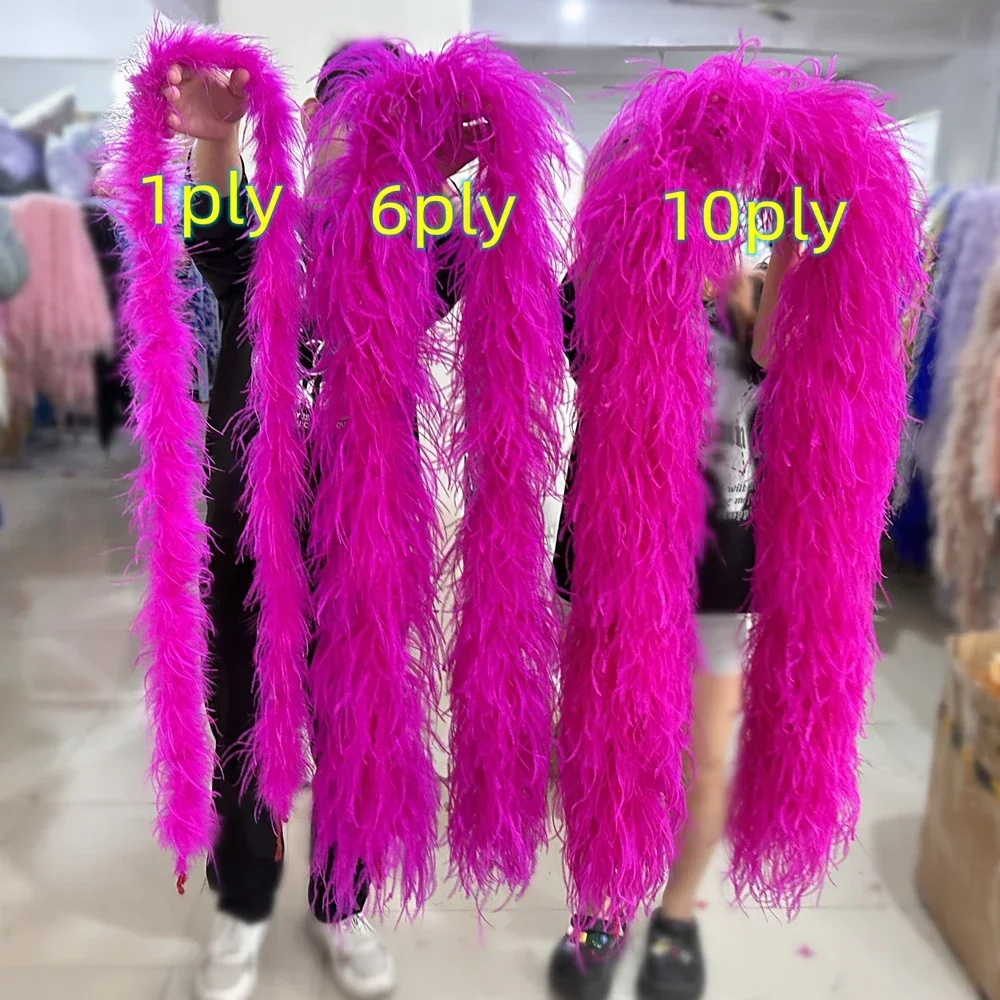 2M Rose Pink Ostrich Feather Boa Shawl 1-10ply Wysokiej jakości Ostrich Plumas Scarf Feather Trim Dress Shirt Top Decoration Crafts