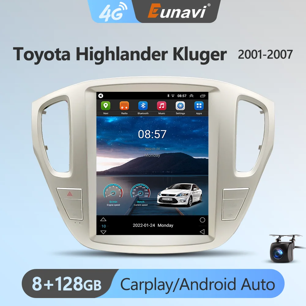 Eunavi Tesla Style Android 13 Car Radio For Toyota Highlander Kluger 2001-2007 13.1