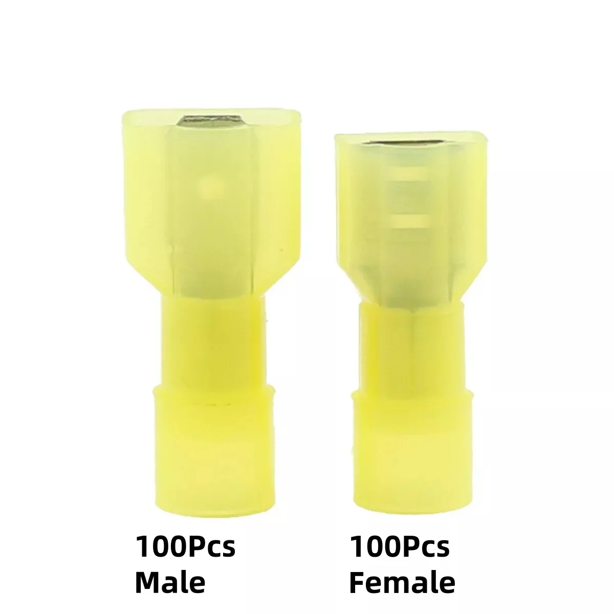 

100 шт. гнездо + 100 шт. мужские желтые нейлоновые полностью изолированные обжимные клеммы для проводов электрические 12-10AWG 4,0-6,0 мм2