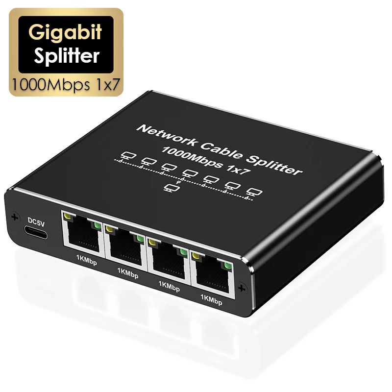 

NEW 1000Mbps RJ45 LAN 1x7 Splitter Adapter Gigabit Switcher Ethernet 1 in 7 out Dock for Computer/Router/Set-Top Box/Smart TV