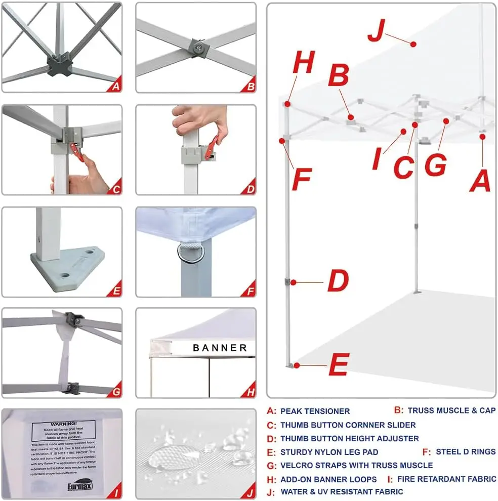 Dosel emergente de EE. UU. 10x10, carpa comercial, toldo para fiestas al aire libre con 4 paredes laterales con cremallera extraíble