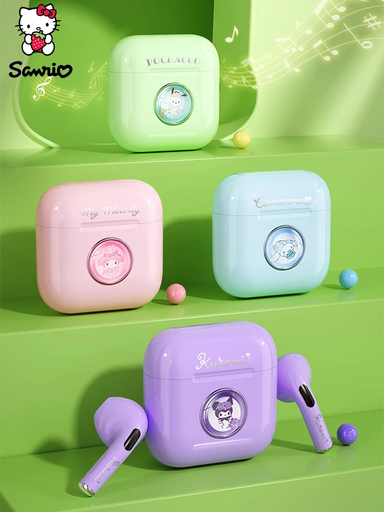 Sanrio Kuromi Bluetooth Headset Cinnamoroll Music Games TWS Wireless Headphones Melody Noise Reduction Earphones Pochacco Gifts