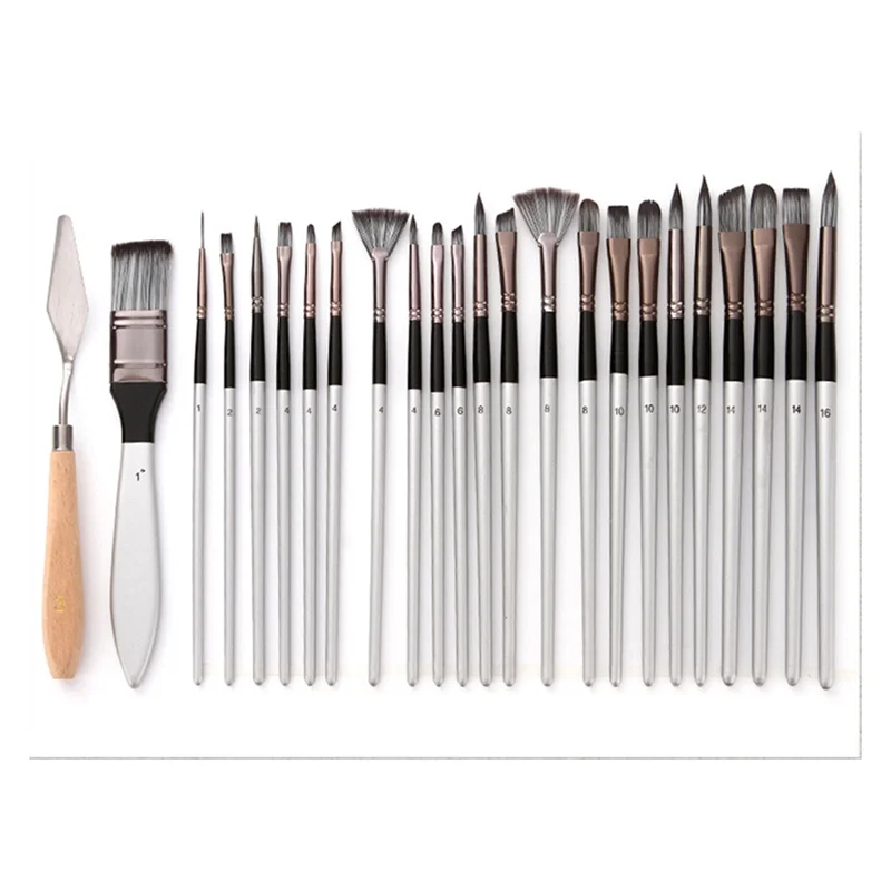 A89X 24 Pieces Paint Brush Set Enhanced Synthetic Brush Set With Cloth Roll And Palette Knife For Acrylic, Oil, Water
