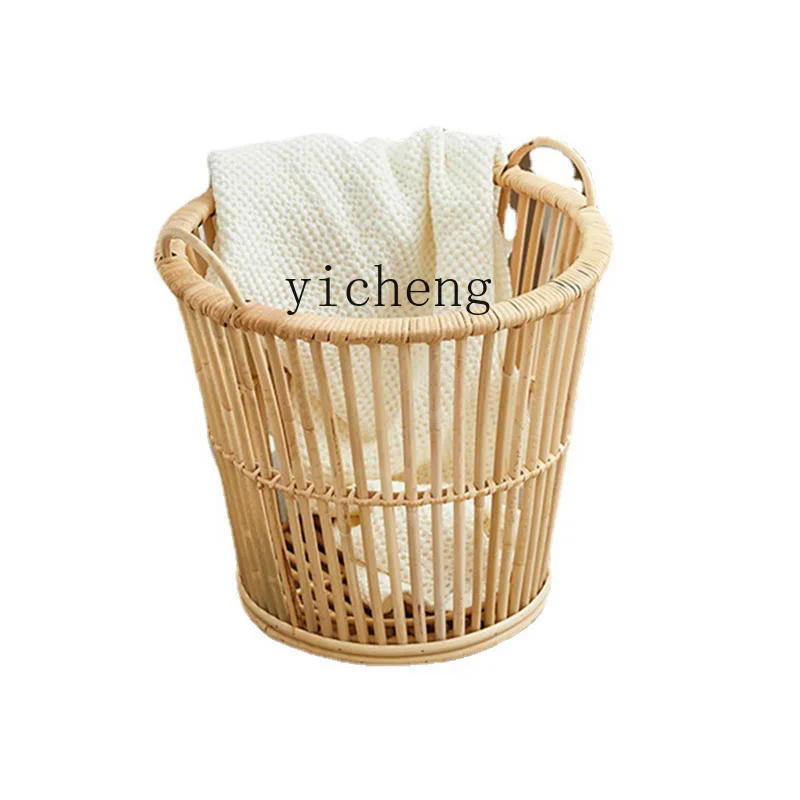 

XL Dirty Clothes Basket Zi Real Rattan Storage Basket Indoor Decoration Decorative Furniture Handmade Trash Can