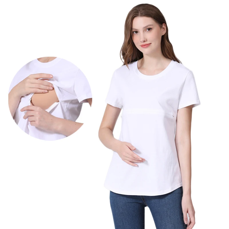 Camiseta De Enfermagem De Zíper Sólido, camisa De Gravidez Personalizada, Tops De Maternidade, Roupas De Amamentação, Manga Curta, Verão