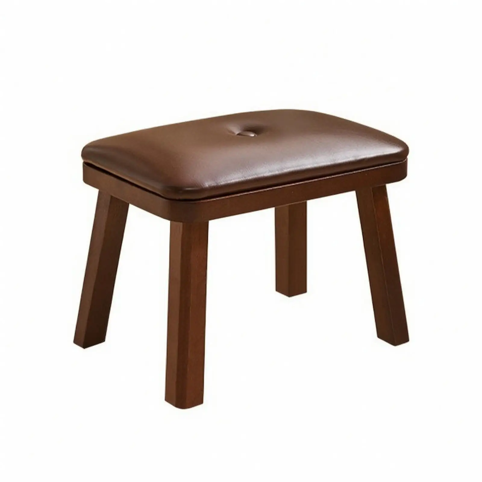 Solid Wood Accent Stool with Tufted Cushion Seat Four Straight Legs Rounded Edges for Living Room Entryway and Bedroom Decor