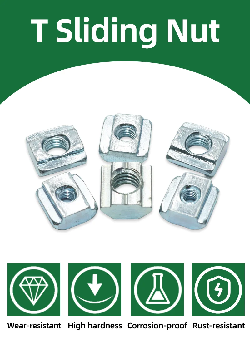 200 Stück/Set 2020 M3 M4 M5 T-Gleitmutter, verzinkte T-Nut-Gleitmutter in Anschluss, 20er-Serie, Aluminium-Extrusionsprofil, Vierkantmutter – Detail 1
