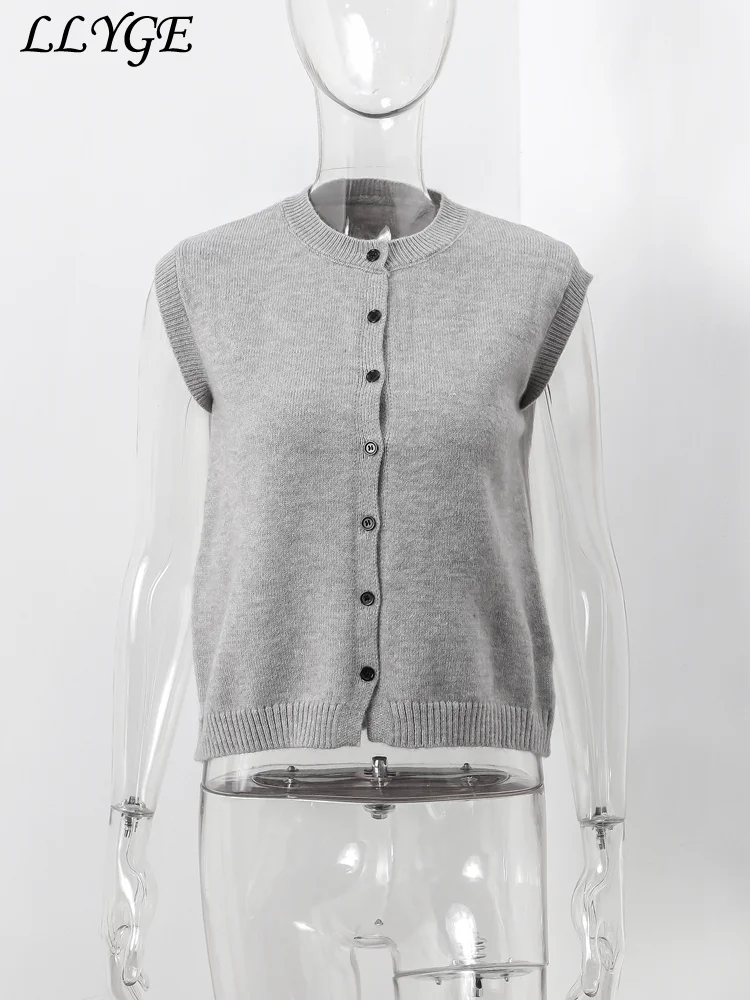 Casual Knitted Single Breasted Vest Women Loose Solid O Neck Sleeveless Female Waistcoat 2024 Autumn Lady All-match Streetwear