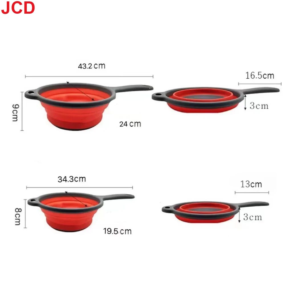 JCD 1pcs Fruit Vegetable Washing Basket Foldable Strainer Silicone Colander Dish Collapsible Drainer Filter Kitchen Storage Tool