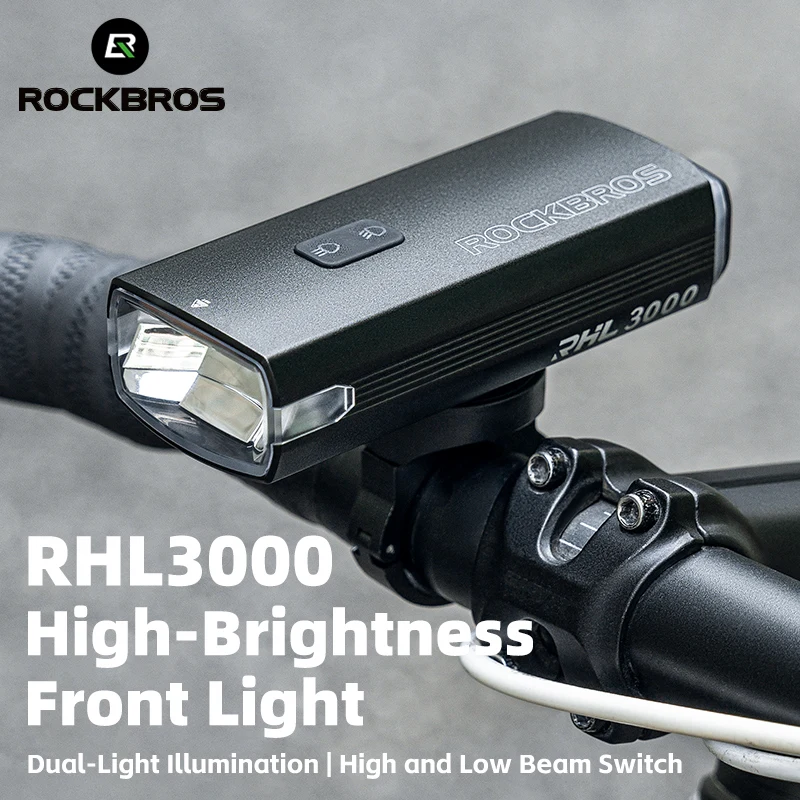

ROCKBROS Bicycle Light 3000LM 10000mAH Power Bank Bike Headlights Low-high Beam Front Light Type-C Aluminum Alloy Cycling Light