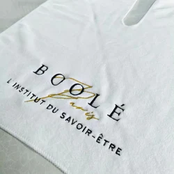 AHSNME-toalla en forma de U para salón de Spa, Toalla de microfibra bordada con logotipo personalizado, color blanco, para clínica de belleza, 5/10 piezas, 40x50cm