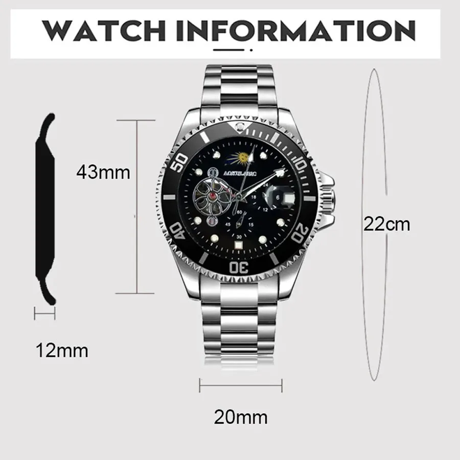 AOKULASIC Automatic Luxury Watch Men\'s Top Brand Watch Stainless Steel Strap Men\'s Watch Waterproof Clock relogios masculino