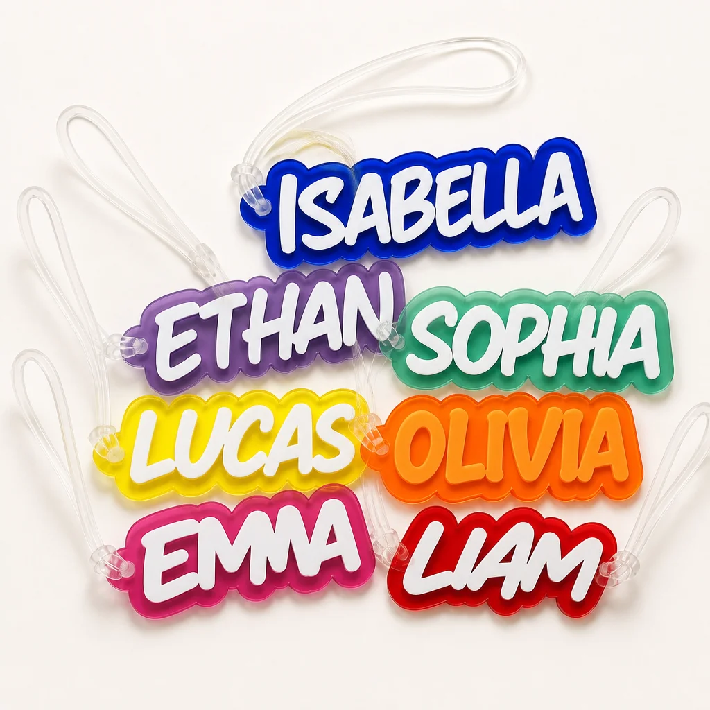 Custom Acrylic Name Tag for Luggage Backpack Keychain Personalized Bubble Letter Travel School Birthday Gift