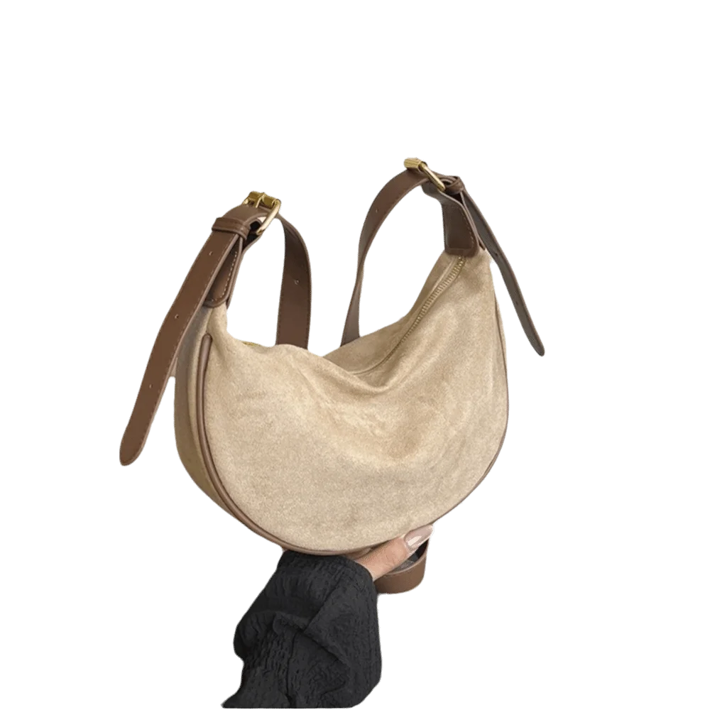 Zipper Closure Dumpling Underarm Bag Adjustable Strap Large Capacity Suede Shoulder Bag Color Block Wide Leather Strap