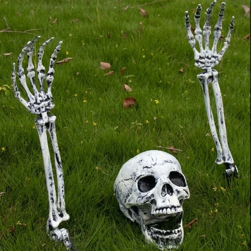 Halloween Skull Hand Arm Yard Stake Skeleton for Head Figurine Garden Halloween Garden Frightening Skeleton Ornament