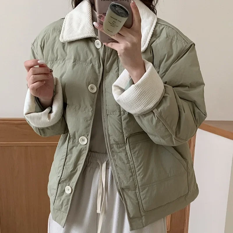 Chaqueta corta de retazos elegante para mujer, abrigo ligero acolchado de algodón, abrigo de manga larga con bolsillo, abrigos de diseño cálido,