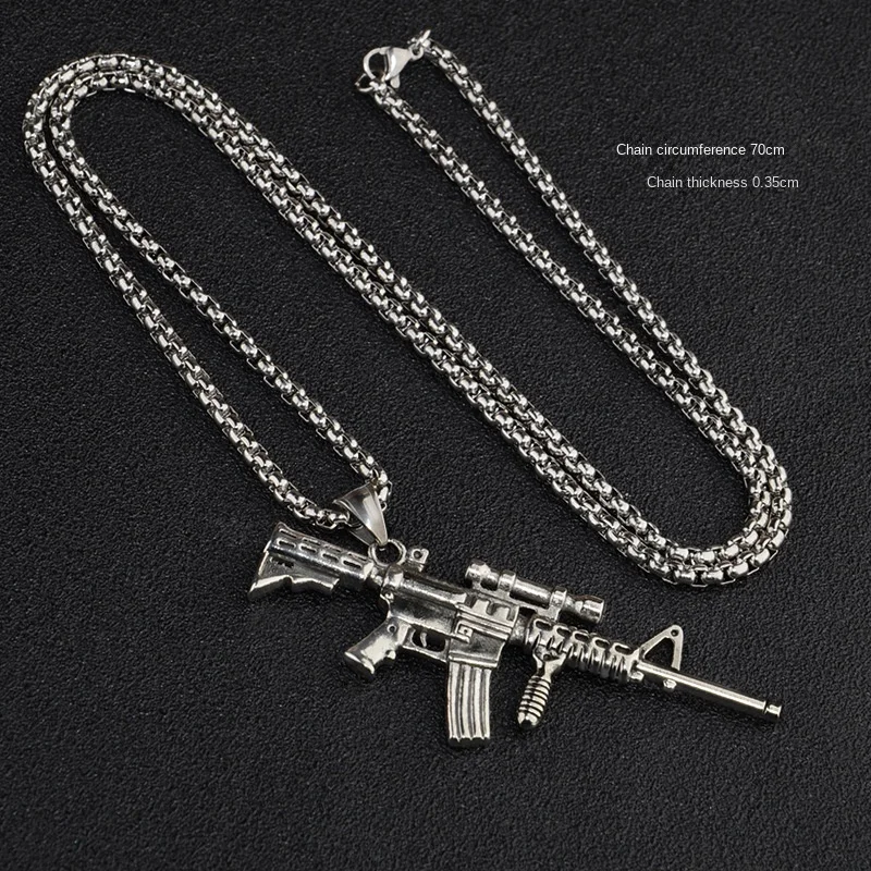 ins same titanium steel AK47 pattern machine gun necklace men's and women's long gift retro pendant hoodie accessories