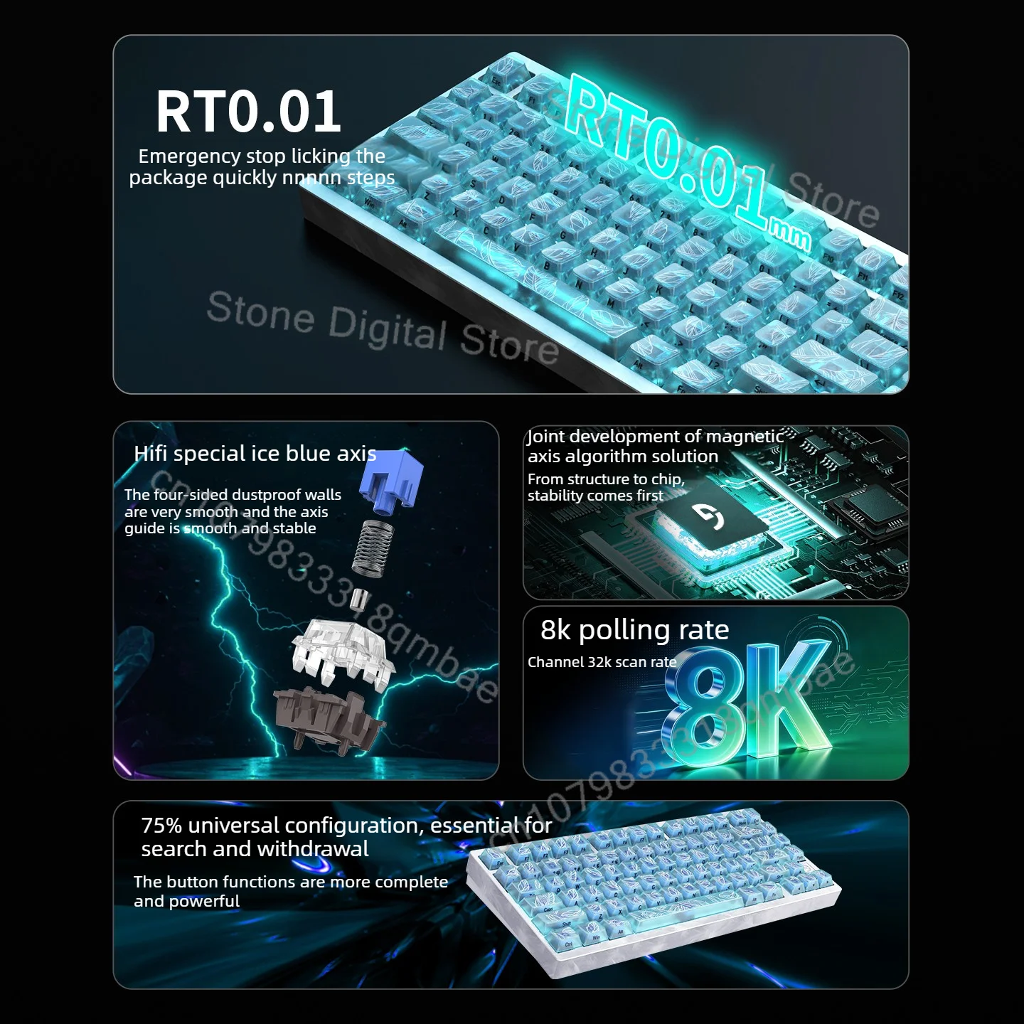 Fuhlen G75 Wired Magnetic Axis Keyboard 81keys Ergonomic Design RGB Hot Swap 0.125ms Low Latency FPS E-sports Keyboard
