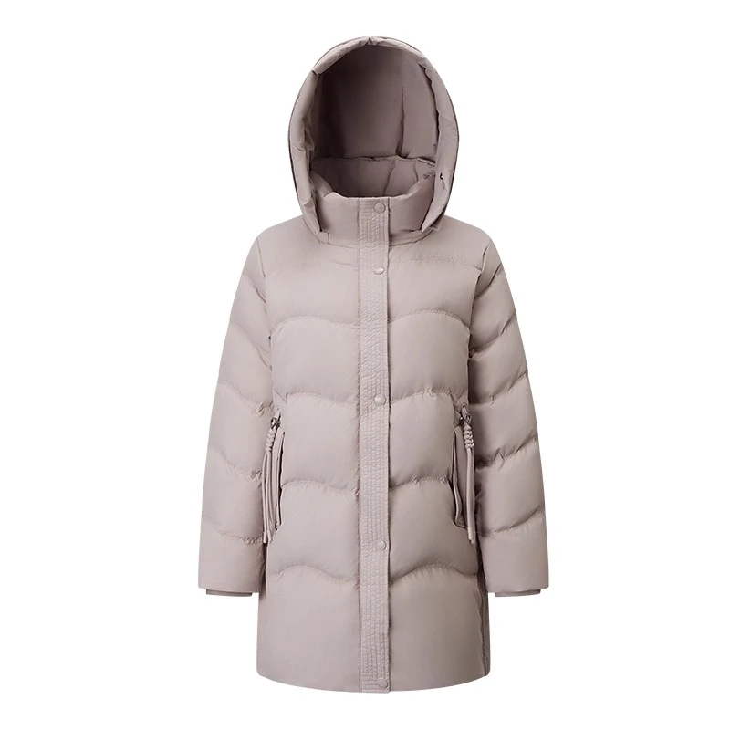 Chericom 여성용 중간 길이 다운 코트 2025 겨울 스탠드 칼라 분리형 후드 다운 재킷 따뜻한 통근 여성 의류 Y309177Y