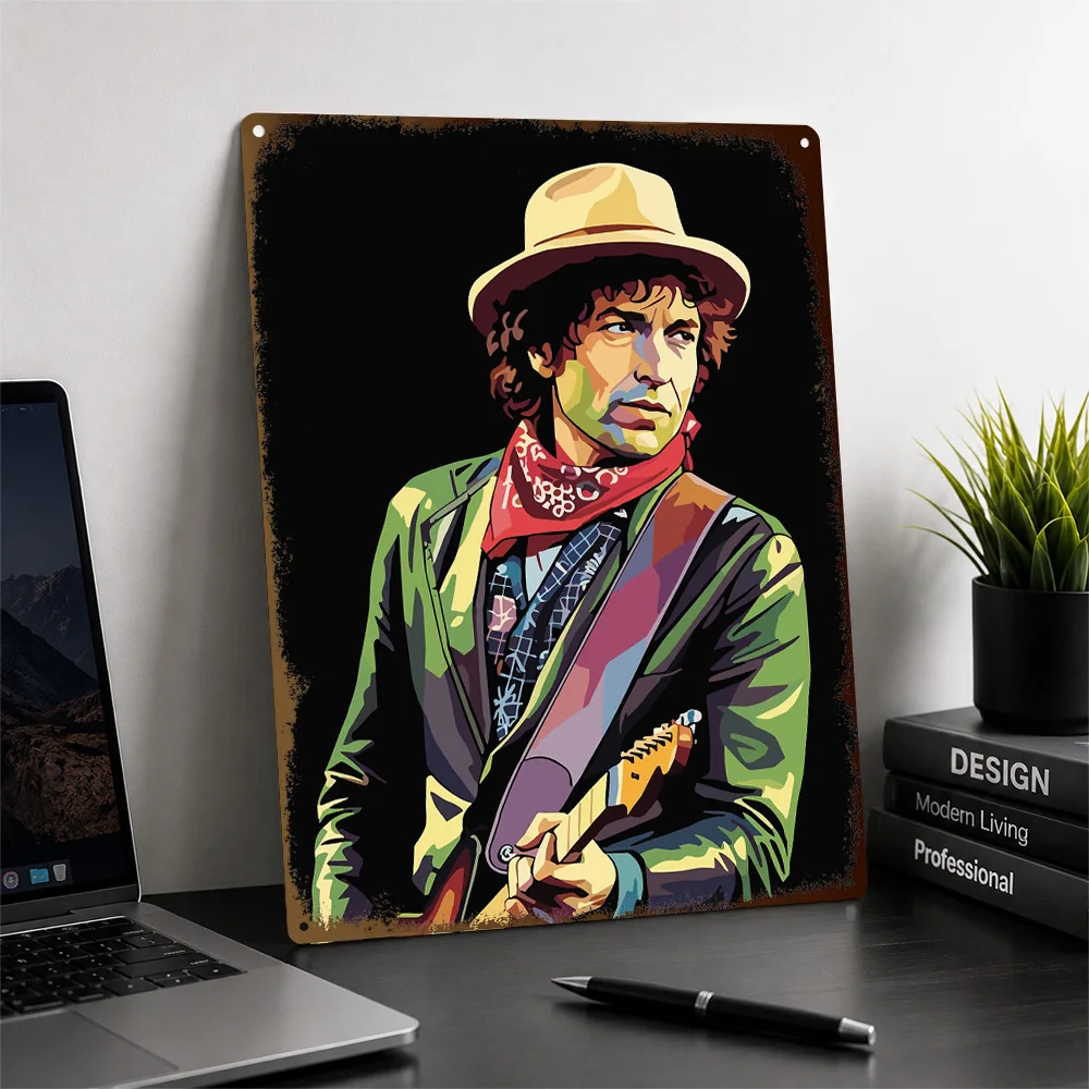 Bob Dylan Pop Portrait Textured Poster Customized Metal Tin Sign Vivid Alternative Icon Wall Art Perfect For Listening Lounges