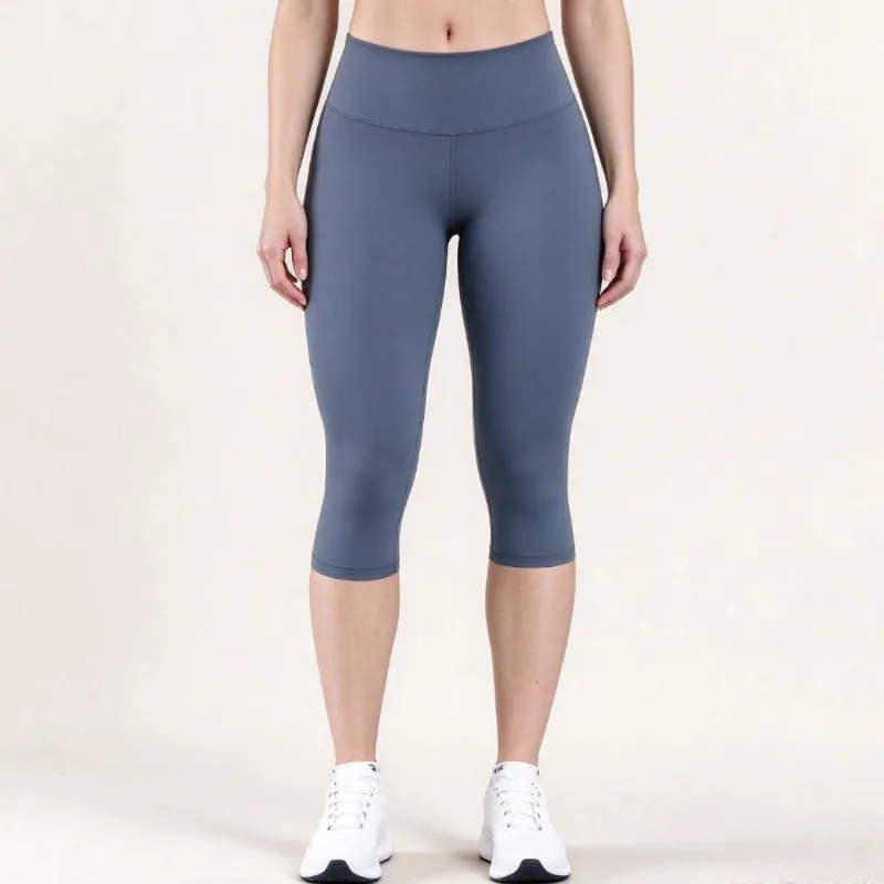 Women Seamless Solid Color Yoga Capris Shorts High Waist Slim Fit Quick Dry Stretch Workout Running High Elastic Sports Leggings