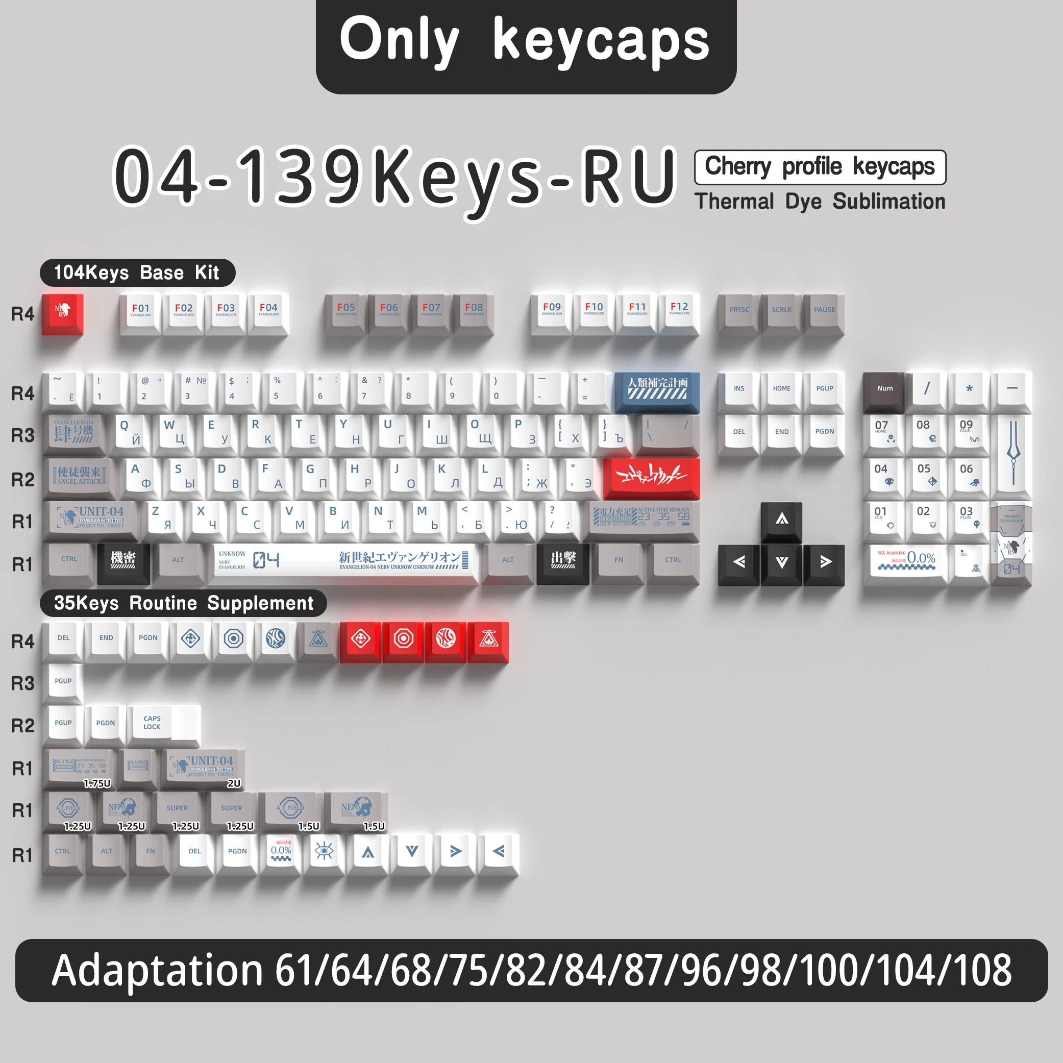 Eva 04 Keycaps Pbt Engels/Frans/Duits/Spaans/Abnt 2/Japans/Uk Keycap Cherry Profile Voor Mechanische Keyboards Iso Womier