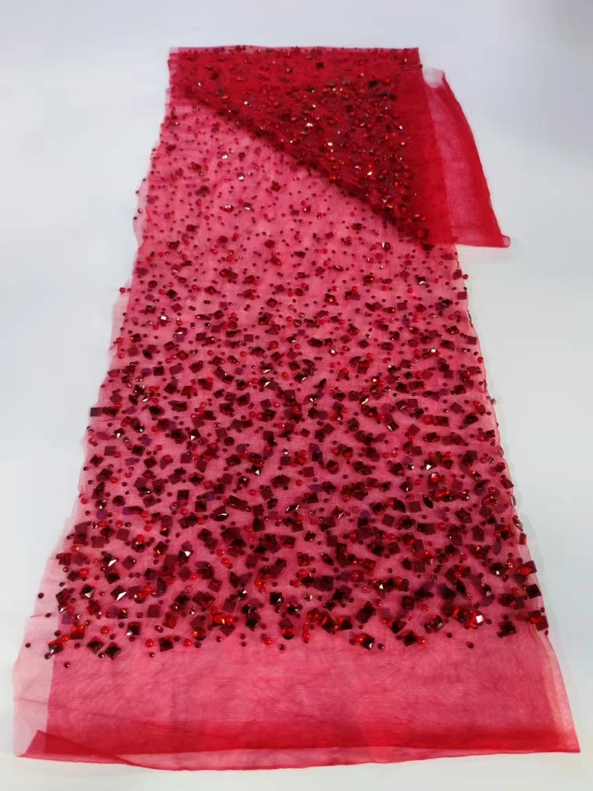 Luxury Stones African Beaded Lace Fabric 2025 High Quality Lace Nigerian Groom Lace French Tulle Fabric For Wedding Dress Sewing