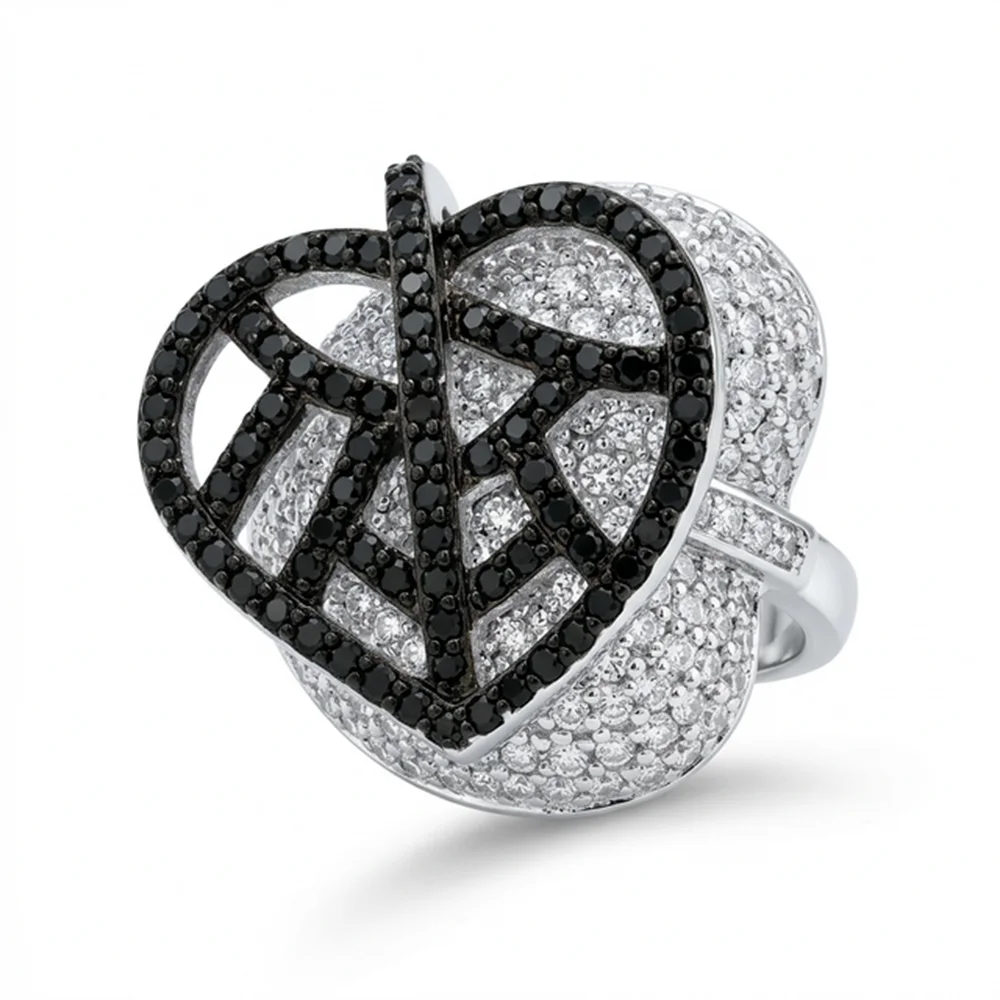 

YLMyself Leaf Design Ring Double-Layer Pave Setting Jet Clear CZ Crystal Finger Jewelry for Women Party Gift