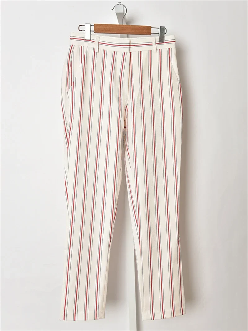 

Women Striped Trousers Contrast Color Low Waist Casual Long Pants